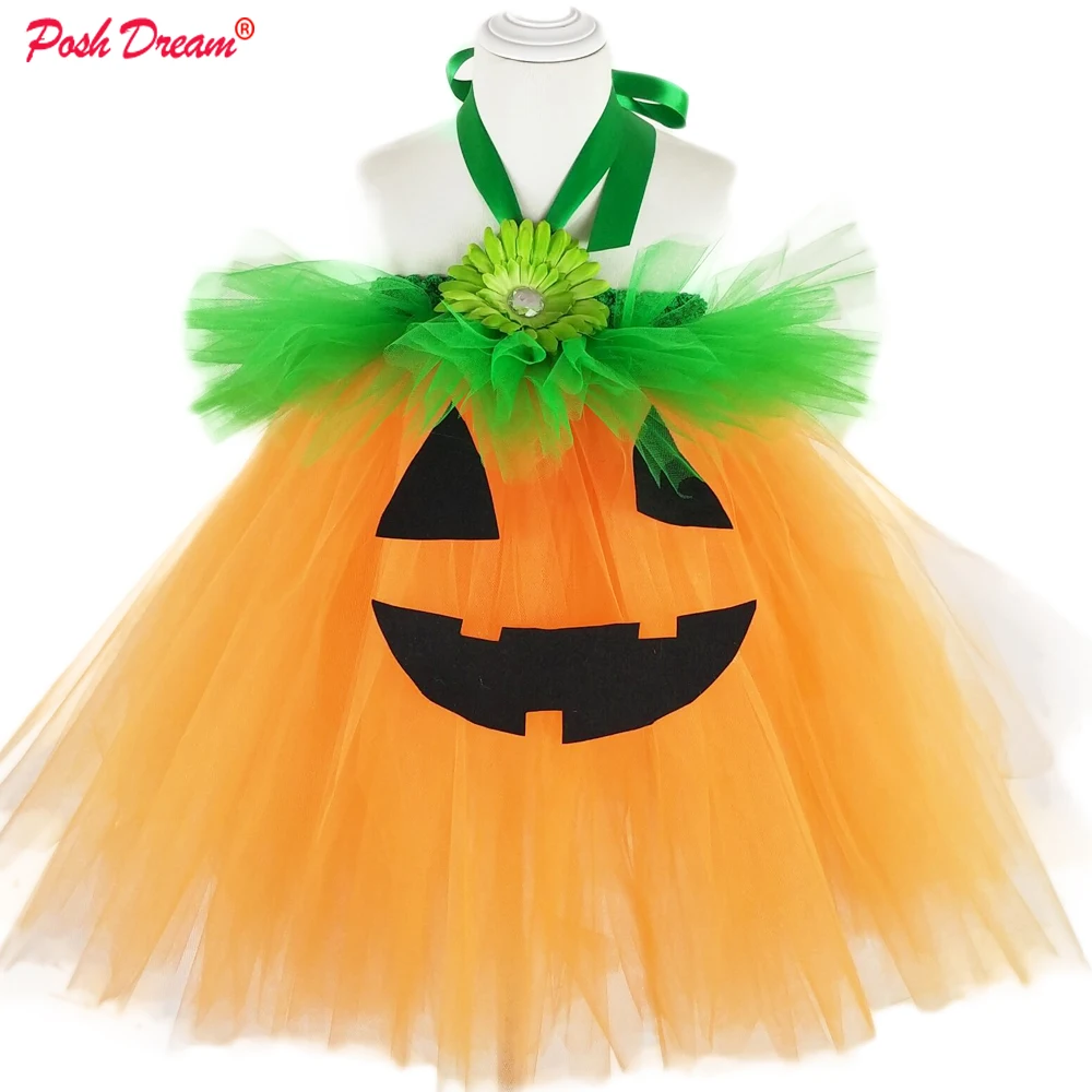 

POSH DREAM Orange Halloween Children Kids Tutu Dresses Pumpkin Green Toddler Baby Girls Cosplay Tutu Dresses For Halloween Party