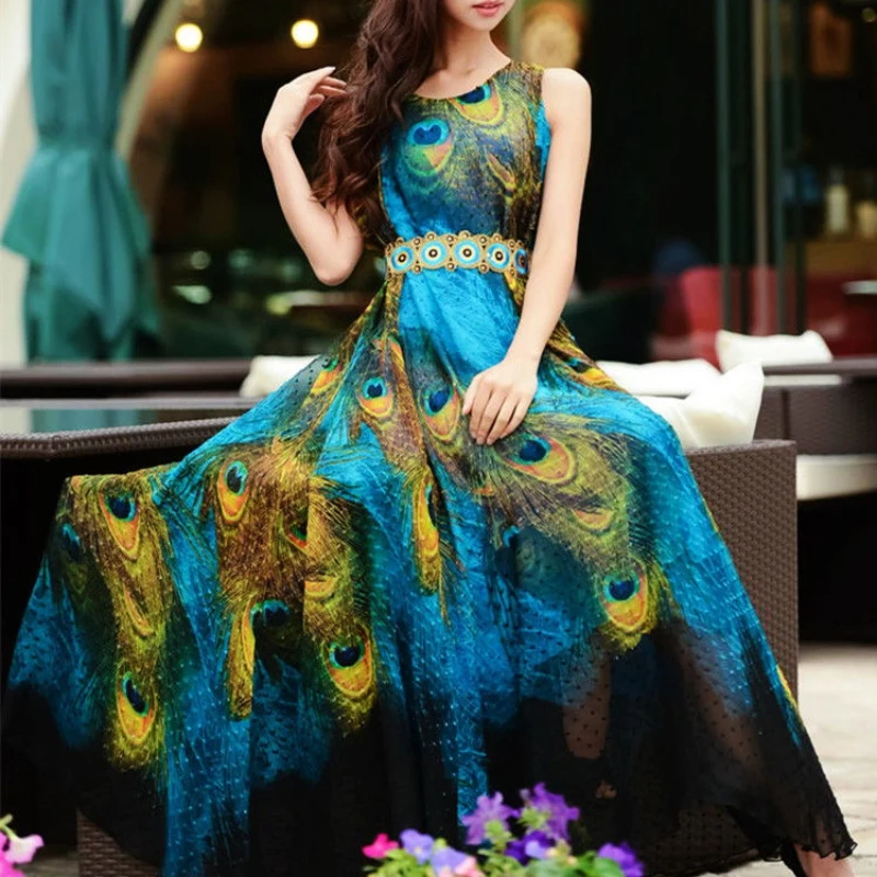 New Lady Sleeveless Expansion Underdress Women Long Maxi Party Dress Summer Boho Long Beach Chiffon Peacock Printed Dresses
New Lady Sleeveless Expansion Underdress Women Long Maxi Party Dress Summer Boho Long Beach Chiffon Peacock Printed Dresses
