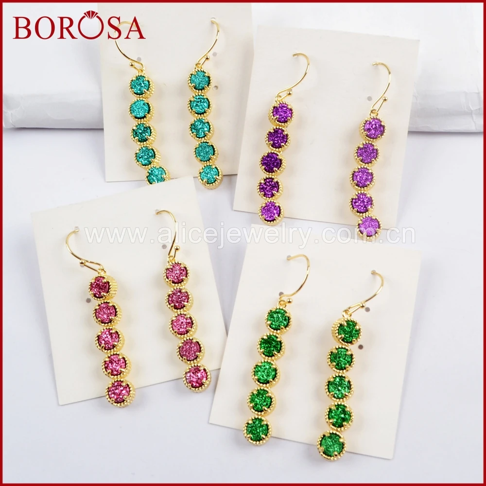 BOROSA 3pairs Round Five Titanium Aqua Rainbow Druzy Dangle Earrings Natural Plating Fashion Drop Earrings for Women ZG0350
BOROSA 3pairs Round Five Titanium Aqua Rainbow Druzy Dangle Earrings Natural Plating Fashion Drop Earrings for Women ZG0350