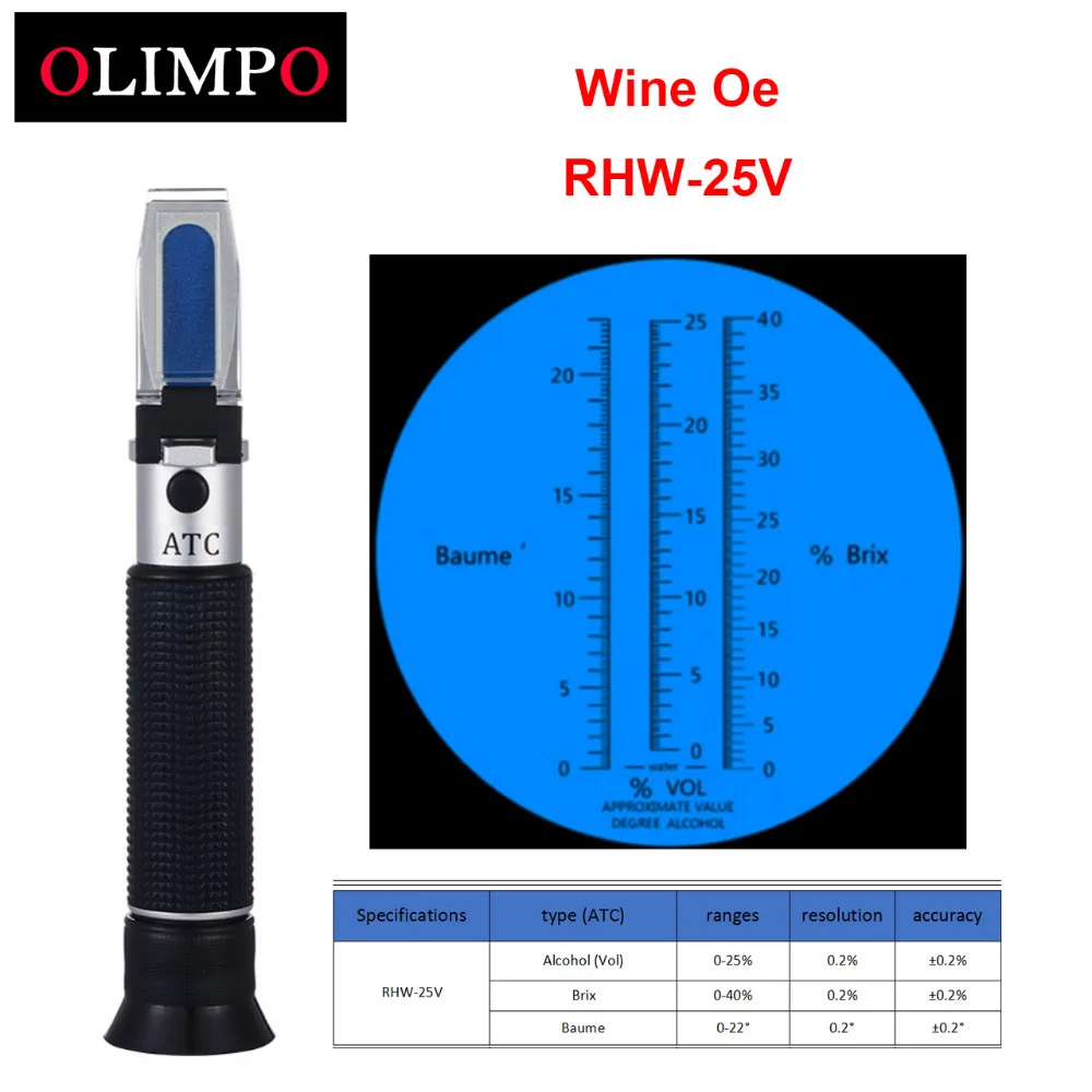 olimpo Hand Held 3in1 Wine Refractometer 0-40% Brix 0-22'Baume 0-25% Vol Triple Scales for Grape juice and wine alcohol
olimpo Hand Held 3in1 Wine Refractometer 0-40% Brix 0-22'Baume 0-25% Vol Triple Scales for Grape juice and wine alcohol