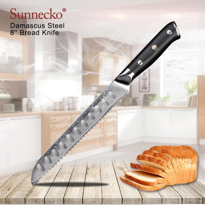 SUNNECKO High Quality 8" Bread Knife Damascus Steel Kitchen Knives Japanese VG10 Core Blade G10 Handle Sharp Cake Cutter Tools
SUNNECKO High Quality 8" Bread Knife Damascus Steel Kitchen Knives Japanese VG10 Core Blade G10 Handle Sharp Cake Cutter Tools