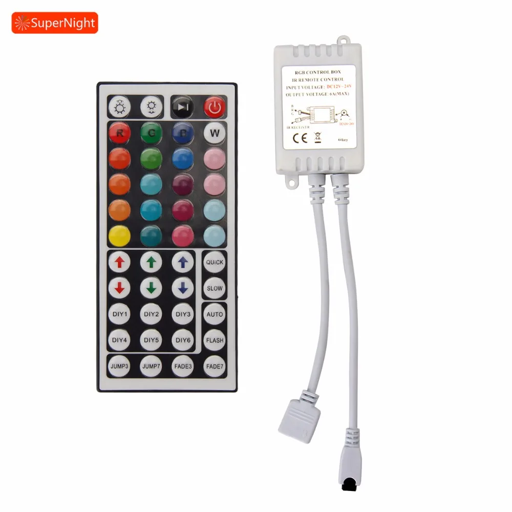 RGB LED Controller Dimmer DC12V 24V 16 Colors Adjust Brightness 44 Keys Wireless IR Remote Controller for RGB LED Strip Lights
RGB LED Controller Dimmer DC12V 24V 16 Colors Adjust Brightness 44 Keys Wireless IR Remote Controller for RGB LED Strip Lights