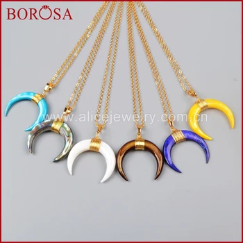 BOROSA Gold Color Wire Wrap Double Horn&moon crescent shape tiny shell Rainbow Shell Pendant&16inch Chains Necklaces G1122-N
BOROSA Gold Color Wire Wrap Double Horn&moon crescent shape tiny shell Rainbow Shell Pendant&16inch Chains Necklaces G1122-N