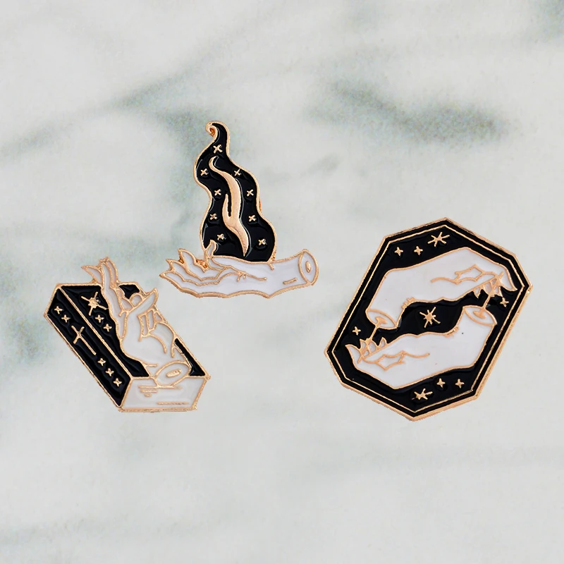 Halloween Black witch and handbook flame enamel pin black and white hand brooches Badges Pinback Witch pin Witch jewelry Punk
Halloween Black witch and handbook flame enamel pin black and white hand brooches Badges Pinback Witch pin Witch jewelry Punk