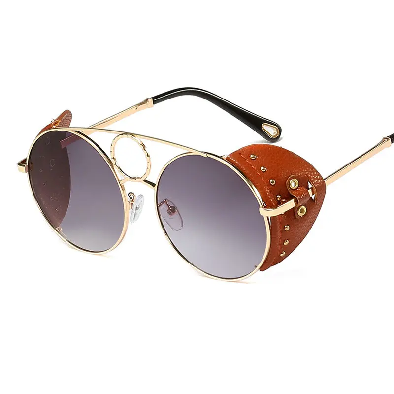 Vintage fashion punk style round sunglasses women leather side shield brand design sun glasses men shades UV400 with box NX
Vintage fashion punk style round sunglasses women leather side shield brand design sun glasses men shades UV400 with box NX