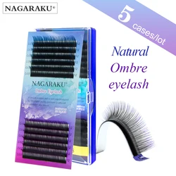 Nagaraku 5 чехлов Ombre Цвет фиолетовый синий градиент Радужный цвет индивидуальные ресницы 0.07C наращивание ресниц Премиум Мягкая норка