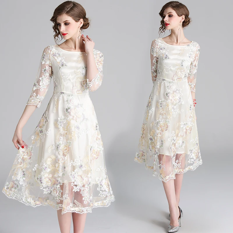 New Mesh Embroidered Dress, Elegant, Slim, High Waist And Round Collar Dress, 2019
New Mesh Embroidered Dress, Elegant, Slim, High Waist And Round Collar Dress, 2019