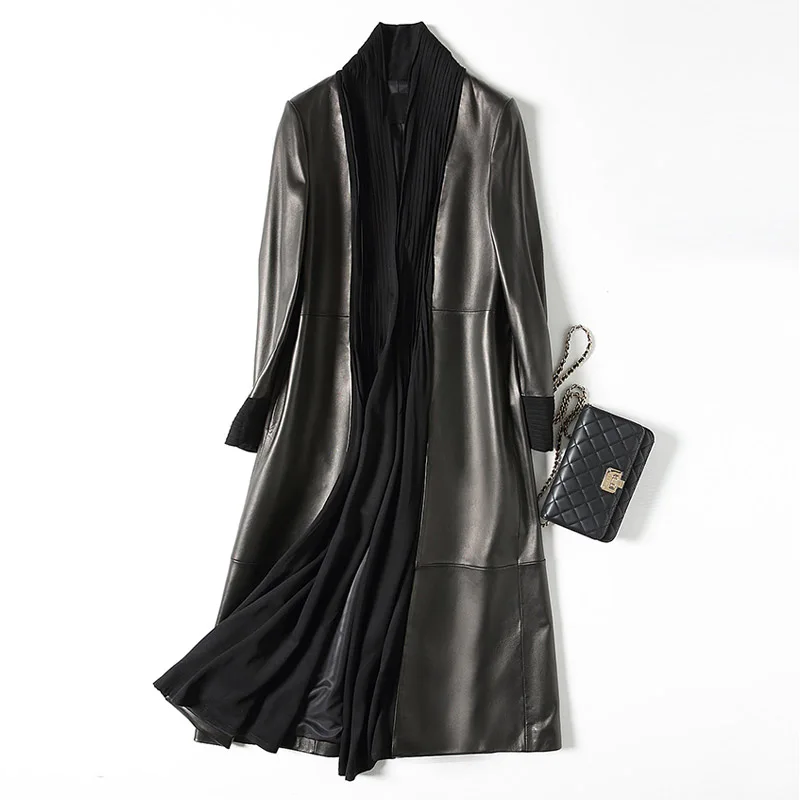 Extra long 113 cm natural sheepskin leather coat women stand collar real leather jacket trim with cotton fabric
Extra long 113 cm natural sheepskin leather coat women stand collar real leather jacket trim with cotton fabric