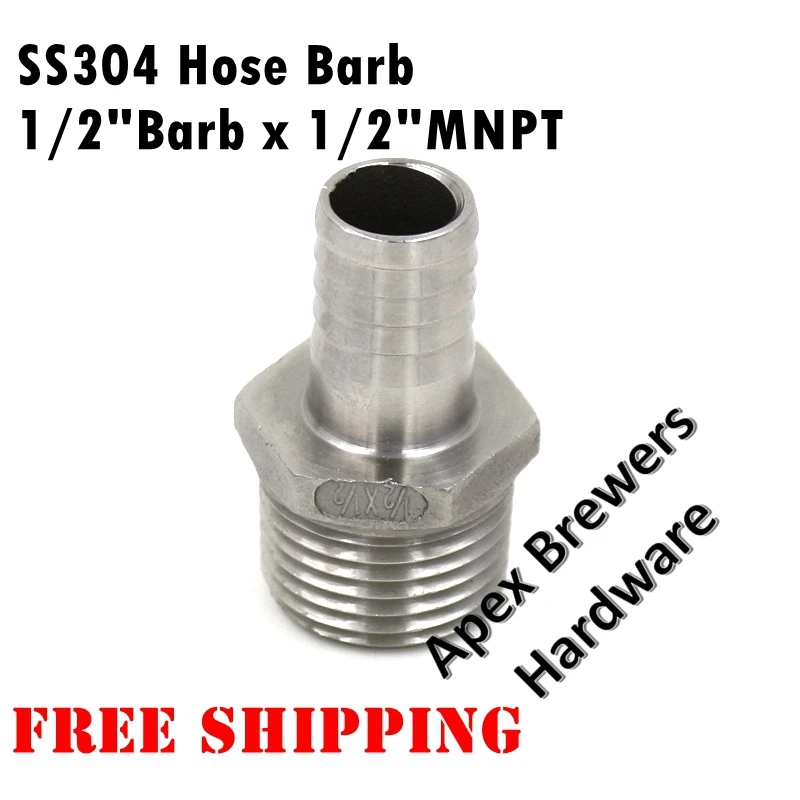 Stainless Steel Hose Barb - 1/2" MPT x 1/2"Barb, Homebrew Hardware, Pump fitting, Brewer Hardware, Free Shipping
Stainless Steel Hose Barb - 1/2" MPT x 1/2"Barb, Homebrew Hardware, Pump fitting, Brewer Hardware, Free Shipping