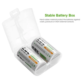 EBL D Cells Rechargeable Batteries Ni-MH 10,000mAh with Retail Package, 2 Packs
EBL D Cells Rechargeable Batteries Ni-MH 10,000mAh with Retail Package, 2 Packs