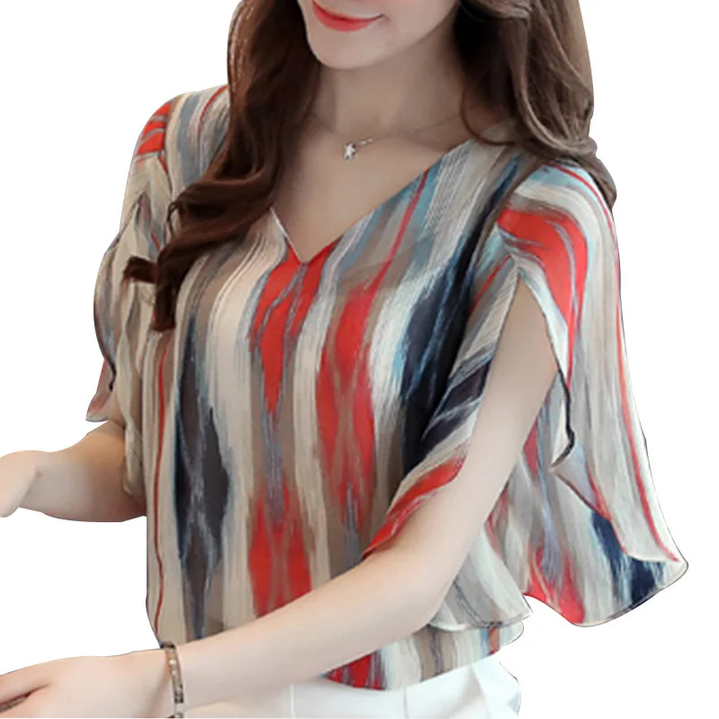 Women Chiffon Blouses Summer Color Striped Print Tops Elegant Petal Sleeve Shirts Plus Size Floral Estampado Blusas Femme Shirts
Women Chiffon Blouses Summer Color Striped Print Tops Elegant Petal Sleeve Shirts Plus Size Floral Estampado Blusas Femme Shirts