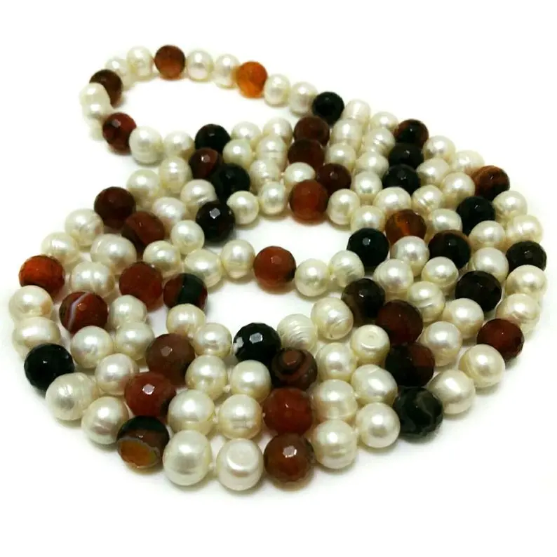 Unique Pearls jewellery Store 48 inches 9-10mm Natural White Freshwater Pearl Round Faceted Tourmaline Long Chain Necklace
Unique Pearls jewellery Store 48 inches 9-10mm Natural White Freshwater Pearl Round Faceted Tourmaline Long Chain Necklace