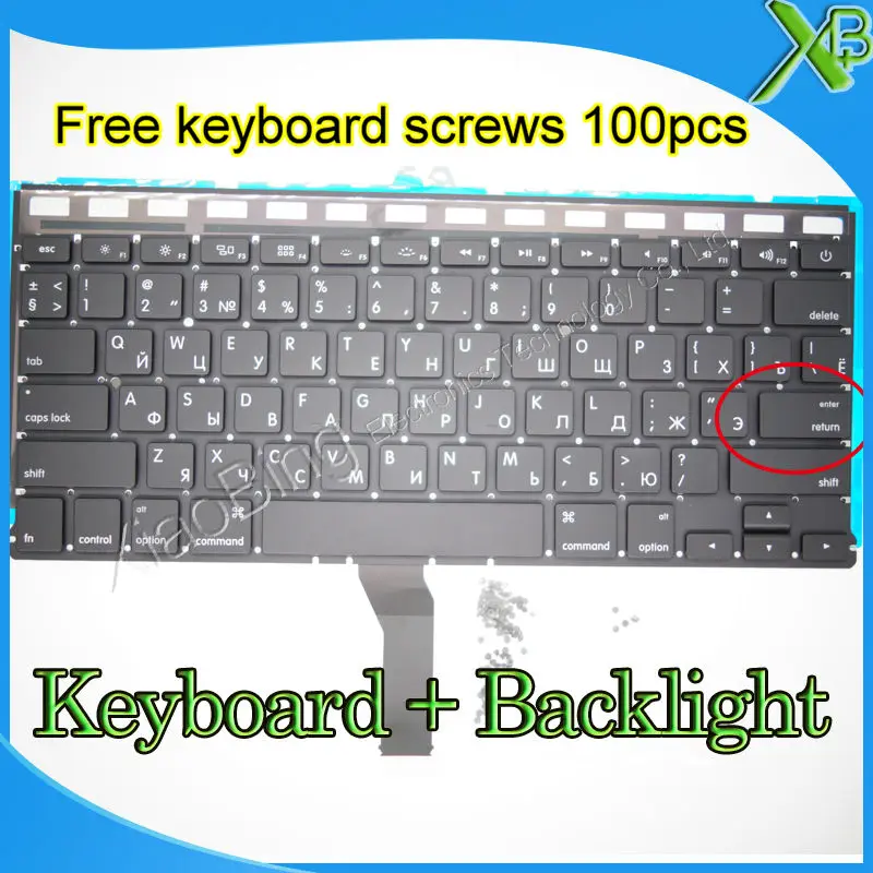 Brand New Small Enter RS Russian keyboard+Backlight Backlit+100pcs keyboard screws For MacBook Air 13.3" A1369 A1466 2010-15Year
Brand New Small Enter RS Russian keyboard+Backlight Backlit+100pcs keyboard screws For MacBook Air 13.3" A1369 A1466 2010-15Year