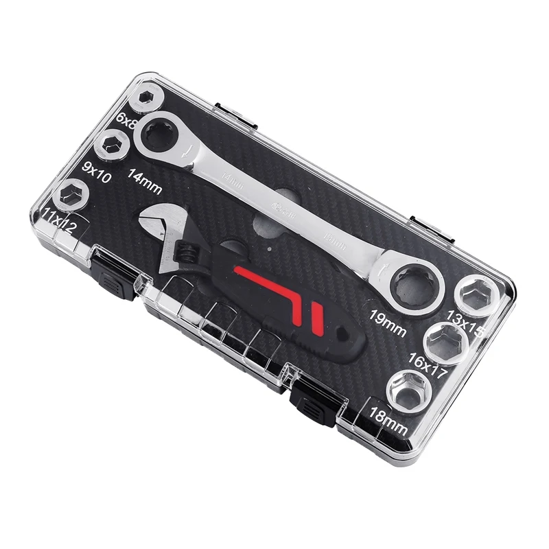 15IN1 6-19 mm Double-ended Socket Spanner Auto Repair Tool Multi-function Fixed Head Ratchet Torque Wrench Set 8Pcs/Set
15IN1 6-19 mm Double-ended Socket Spanner Auto Repair Tool Multi-function Fixed Head Ratchet Torque Wrench Set 8Pcs/Set