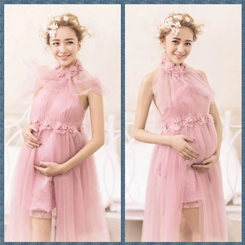 Image Women Pink Skirt Maternity Photography Props Elegant Pregnancy Clothes Maternity Dresses For pregnant Photo Shoot Clothing