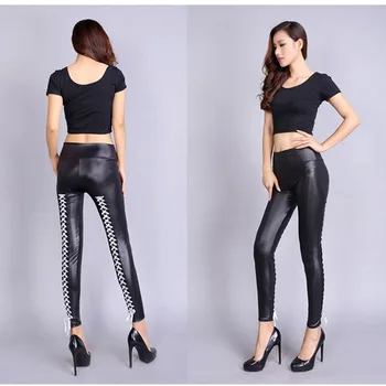 New Fashion Female Faux Leather Leggins Sexy Lace-Up Moto Biker Leggins Autumn High Waist Elastic Women Bandage Stretch Legging
New Fashion Female Faux Leather Leggins Sexy Lace-Up Moto Biker Leggins Autumn High Waist Elastic Women Bandage Stretch Legging