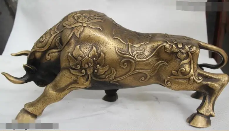 

S2160 7" China Chinese Folk Fengshui Bronze Lucky Lifelike flower Ox cow Statue discount 30% (C0324)