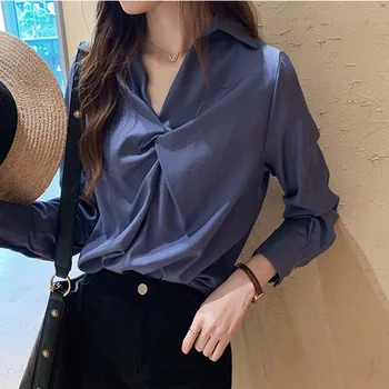 Women Blouse Tops Long Sleeve V-Neck Office Lady Shirts Solid Color Pullover Female Fashion Casual Tops Chemisier Femme
Women Blouse Tops Long Sleeve V-Neck Office Lady Shirts Solid Color Pullover Female Fashion Casual Tops Chemisier Femme
