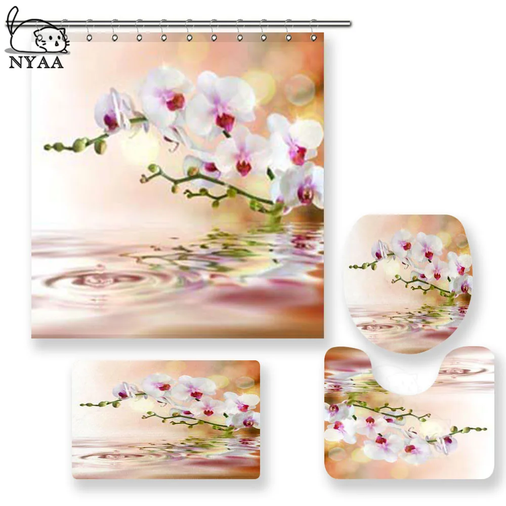 NYAA 4 Pcs White Orchids Shower Curtain Pedestal Rug Lid Toilet Cover Mat Bath Mat Set For Bathroom Decor
NYAA 4 Pcs White Orchids Shower Curtain Pedestal Rug Lid Toilet Cover Mat Bath Mat Set For Bathroom Decor