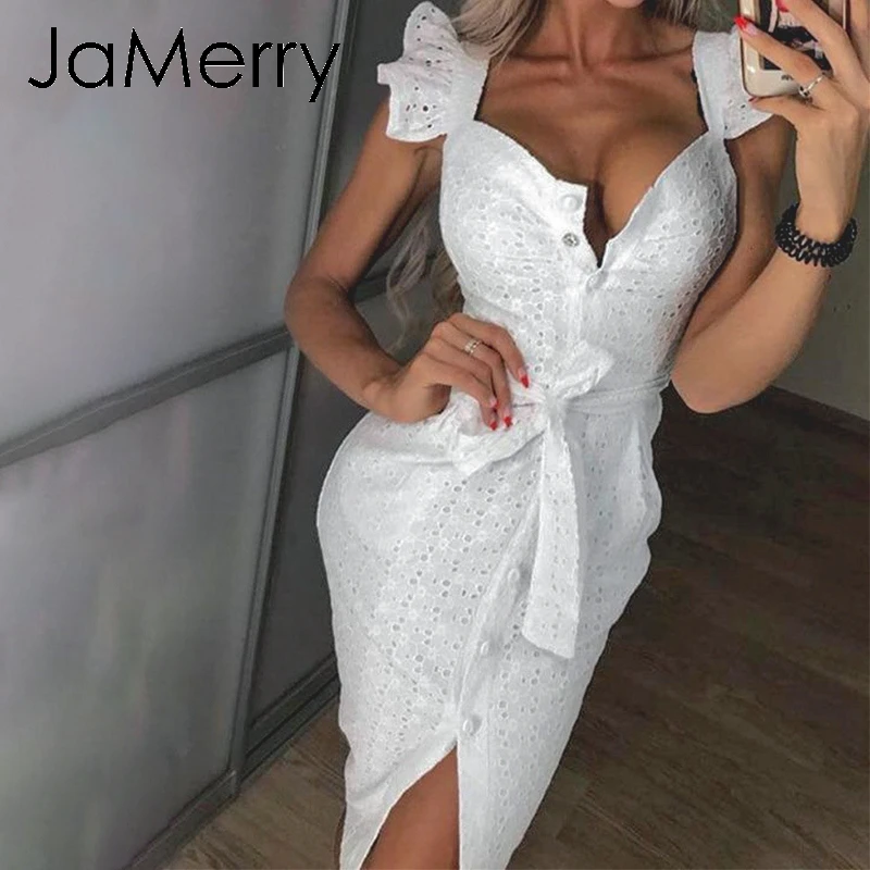JaMerry Vintage white cotton embroidery summer dress women elegant Lace hollow out buttons dresses Holiday bodycon long vestidos
JaMerry Vintage white cotton embroidery summer dress women elegant Lace hollow out buttons dresses Holiday bodycon long vestidos