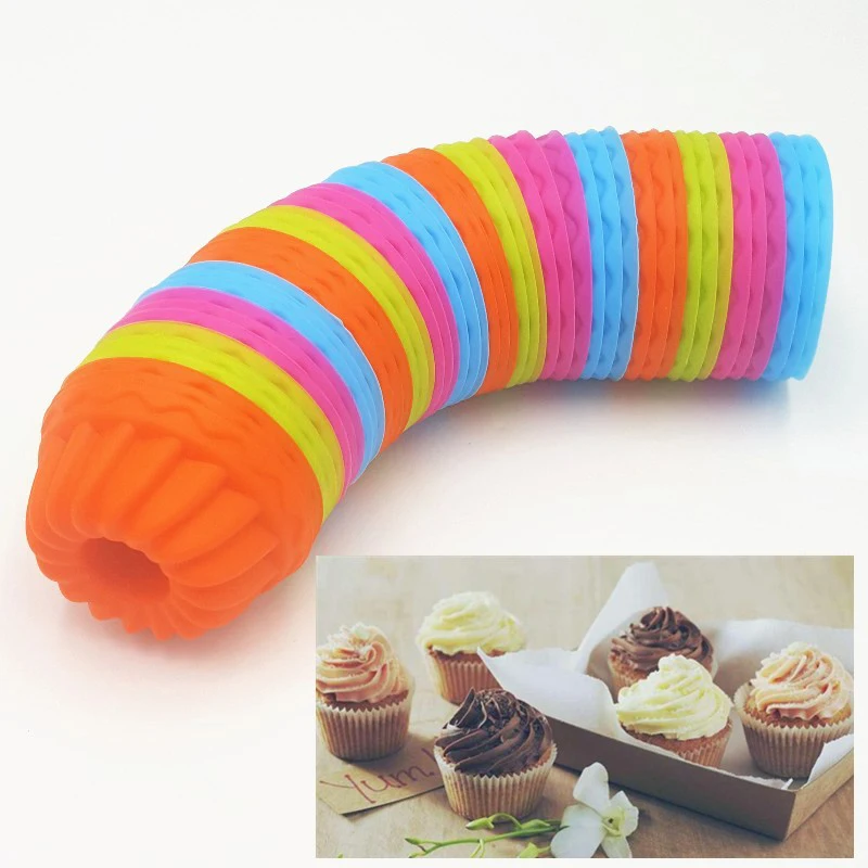 

12PC/Lot 3D Cake Cup Silicone Muffin Cups Cupcake Mold Baking Tools Cake Decorating Tools For Bakeware Cupcakes Cake Stencil