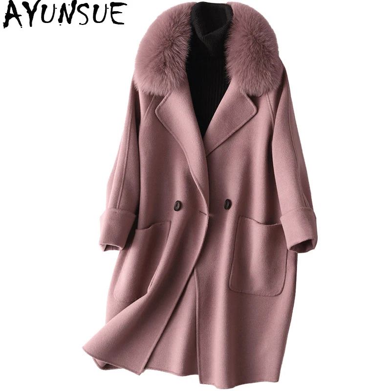 AYUNSUE 2019 Fashion 100% Wool Coat Female Handmade Double Wool Coats Medium Winter Jacket Women Natural Fox Fur Collar WYQ1143
AYUNSUE 2019 Fashion 100% Wool Coat Female Handmade Double Wool Coats Medium Winter Jacket Women Natural Fox Fur Collar WYQ1143