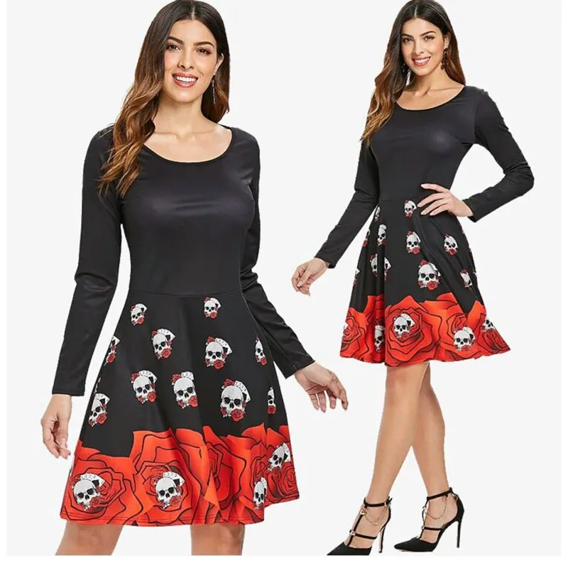 Adult Spring Autumn Halloween Dress Costume For Women Christmas Fashion Skull Rose 3D Print Long Sleeve Dress Female Ladies 2XL
Adult Spring Autumn Halloween Dress Costume For Women Christmas Fashion Skull Rose 3D Print Long Sleeve Dress Female Ladies 2XL