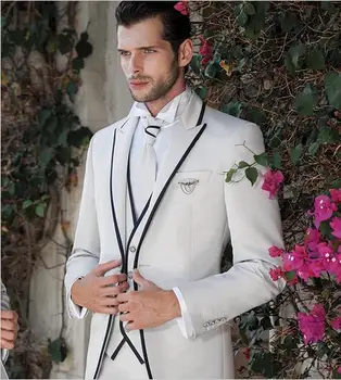 White/Ivory Wedding Suits For Men Black Edge Elegant Groom Formal Tuxedo Custom Made Party Prom Suits Costume Homme Mariage 3PCS
White/Ivory Wedding Suits For Men Black Edge Elegant Groom Formal Tuxedo Custom Made Party Prom Suits Costume Homme Mariage 3PCS