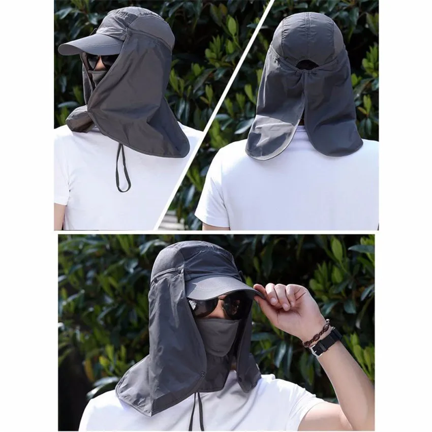 Sun Hat with Neck Flap Fishing Outdoor Cap Sunshade Sports Camping Hiking Visor UV Protection Face Cover 360 Degree | Спорт и