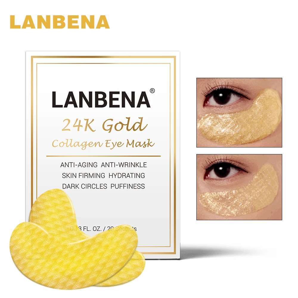

2018 New Style LANBENA 24K Gold Eye Mask Collagen Sleep Mask Anti-Aging Wrinkle Skin Firming Dark Circles Puffiness 40PCS/20Pair