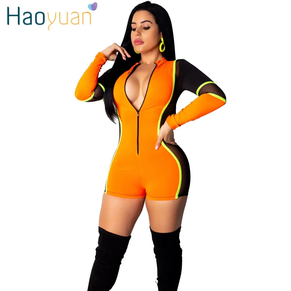 HAOYUAN Mesh Sexy Playsuits Women Streetwear Biker Front Zip One Piece Long Sleeve Shorts Jumpsuit Bodycon Rompers Overalls
HAOYUAN Mesh Sexy Playsuits Women Streetwear Biker Front Zip One Piece Long Sleeve Shorts Jumpsuit Bodycon Rompers Overalls