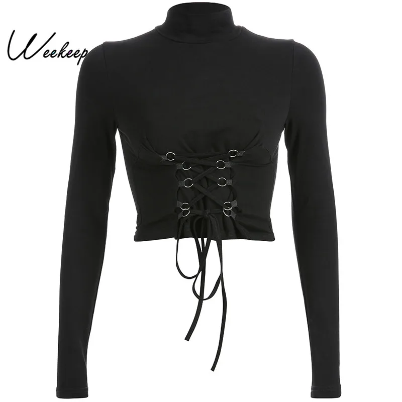 Weekeep Black Cropped Bandage t shirt Women Knitted Long Sleeve tshirt 2019 Spring Autumn High Street tee shirt femme Tops
Weekeep Black Cropped Bandage t shirt Women Knitted Long Sleeve tshirt 2019 Spring Autumn High Street tee shirt femme Tops