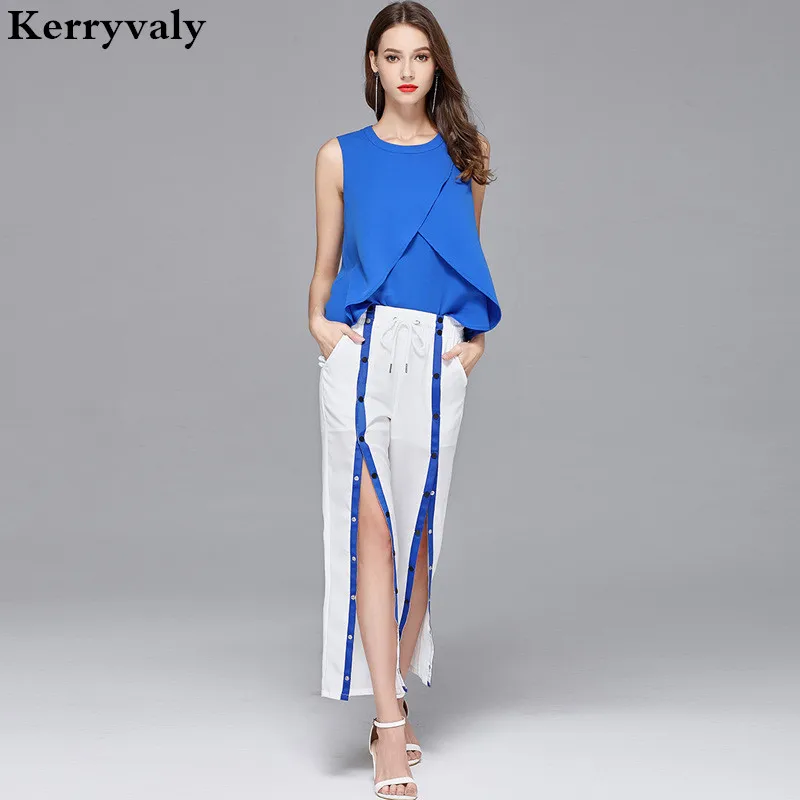 High-end Summer 2 Piece Set Women Blue Tops + Leisure Open Leg Trousers Survetement Femme Marque 2020 Two-piece Suit D2036
High-end Summer 2 Piece Set Women Blue Tops + Leisure Open Leg Trousers Survetement Femme Marque 2020 Two-piece Suit D2036