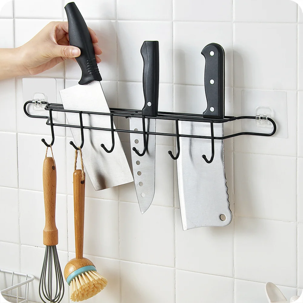 Kitchen knife holder wrought iron paste kitchen tool storage rack hook wall hanging shelf wx8111108 | Обустройство дома