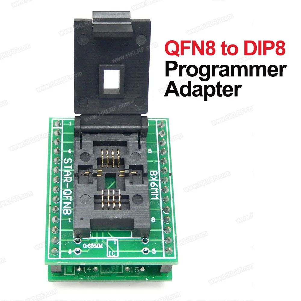 QFN8 to DIP8 Programmer Adapter WSON8 DFN8 MLF8 to DIP8 socket for 25xxx 6x5 3x2 8x6mm Pitch=1.27mm
QFN8 to DIP8 Programmer Adapter WSON8 DFN8 MLF8 to DIP8 socket for 25xxx 6x5 3x2 8x6mm Pitch=1.27mm