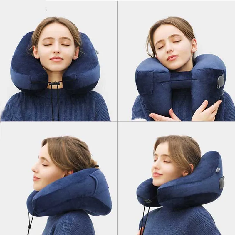 

Solid Sleep U-Shape Neck Pillows Inflatable Travel Pillow Neck Supporter Headrest Body Cushion Car Plane Office Nap Pillows