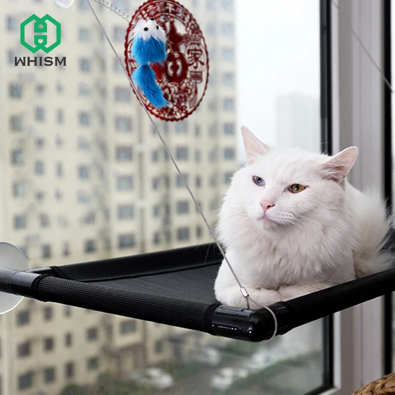 

WHISM Breathable Cat Hammock Strong Sucker Window Cat Litter Box Balcony Wall Cat Cage Hanging Bed PVC Tube Pet Cats Sunny Seat