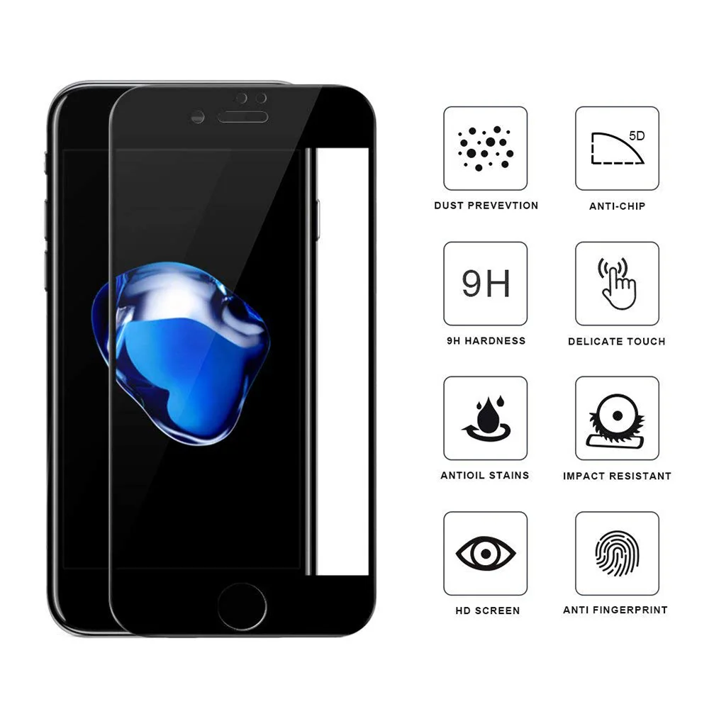 Ascromy 2PCS 5D Screen Protector For iPhone 7 Plus Tempered Glass Protector Film 4D Screenprotector For iPhone X 8 6 6S Pelicula (6)