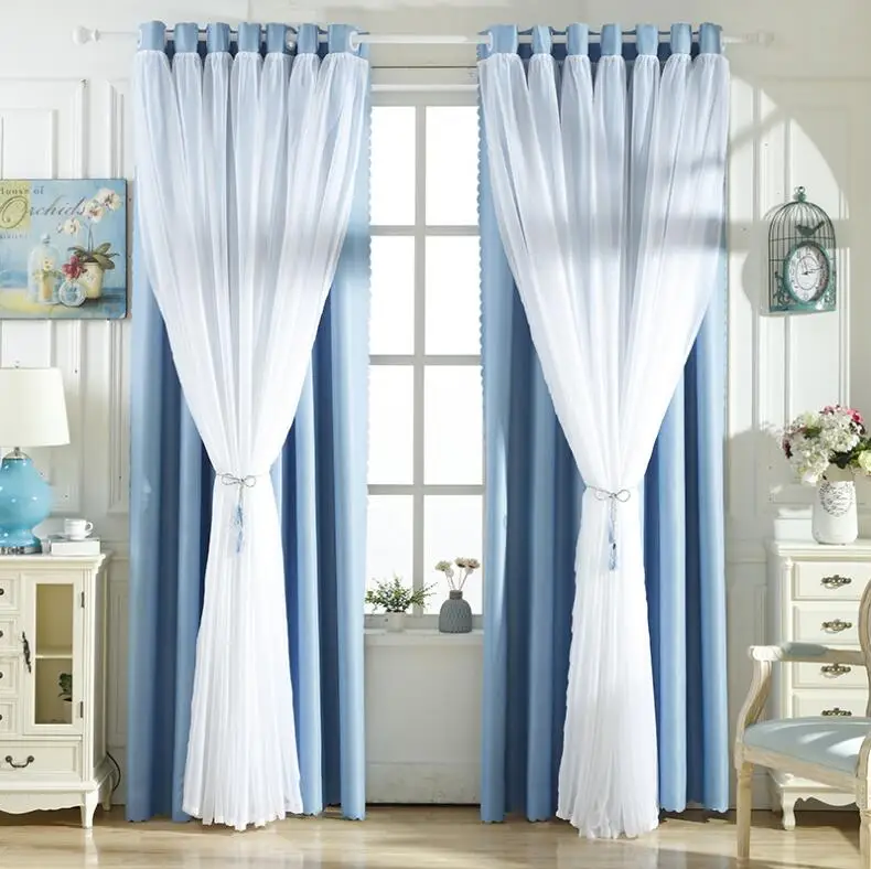 

Double Layer Tulle+Black Out Double Curtains Thermal Black Out Curtains with Lining Soft Suede Thick Lining Window Curtains