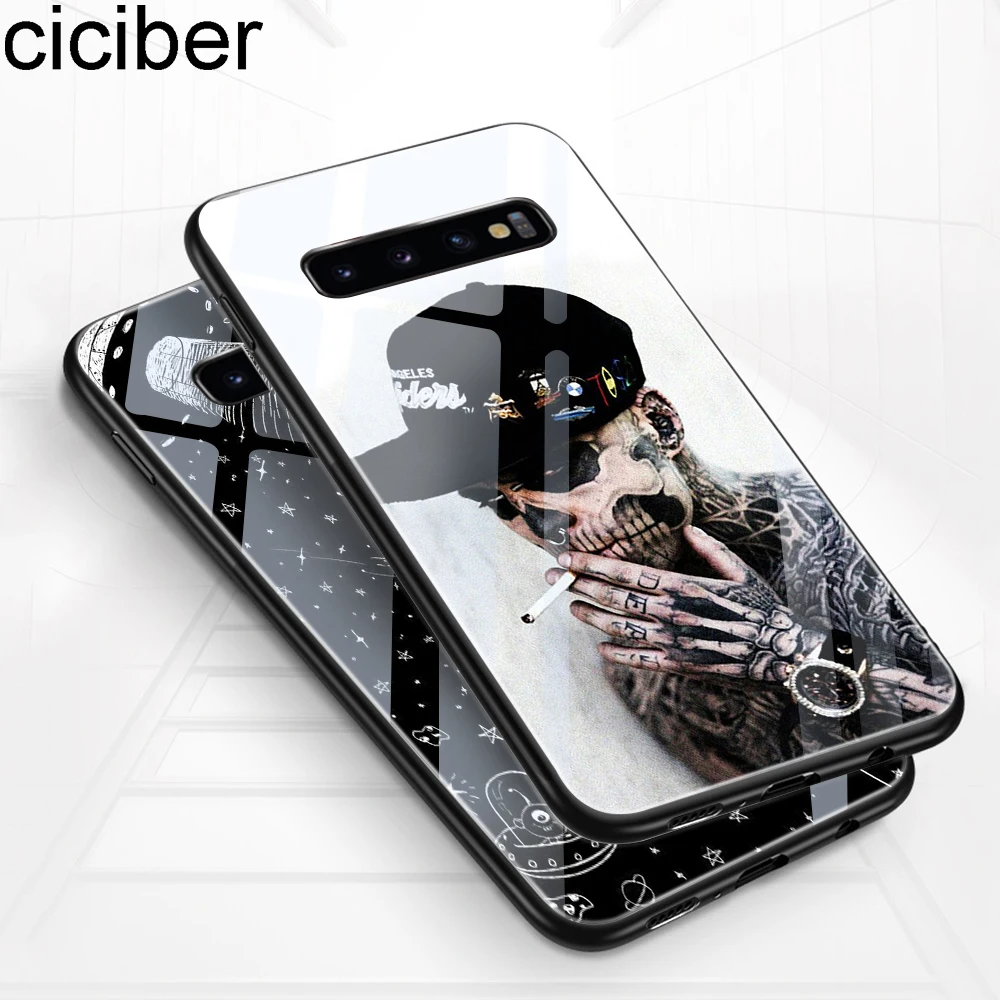 ciciber For Samsung Galaxy S10 S10e S9 S8 Plus S10+ S9+ S8+ Tempered Glass Phone Cases for Note 9 8 Cover Marvel Skull |