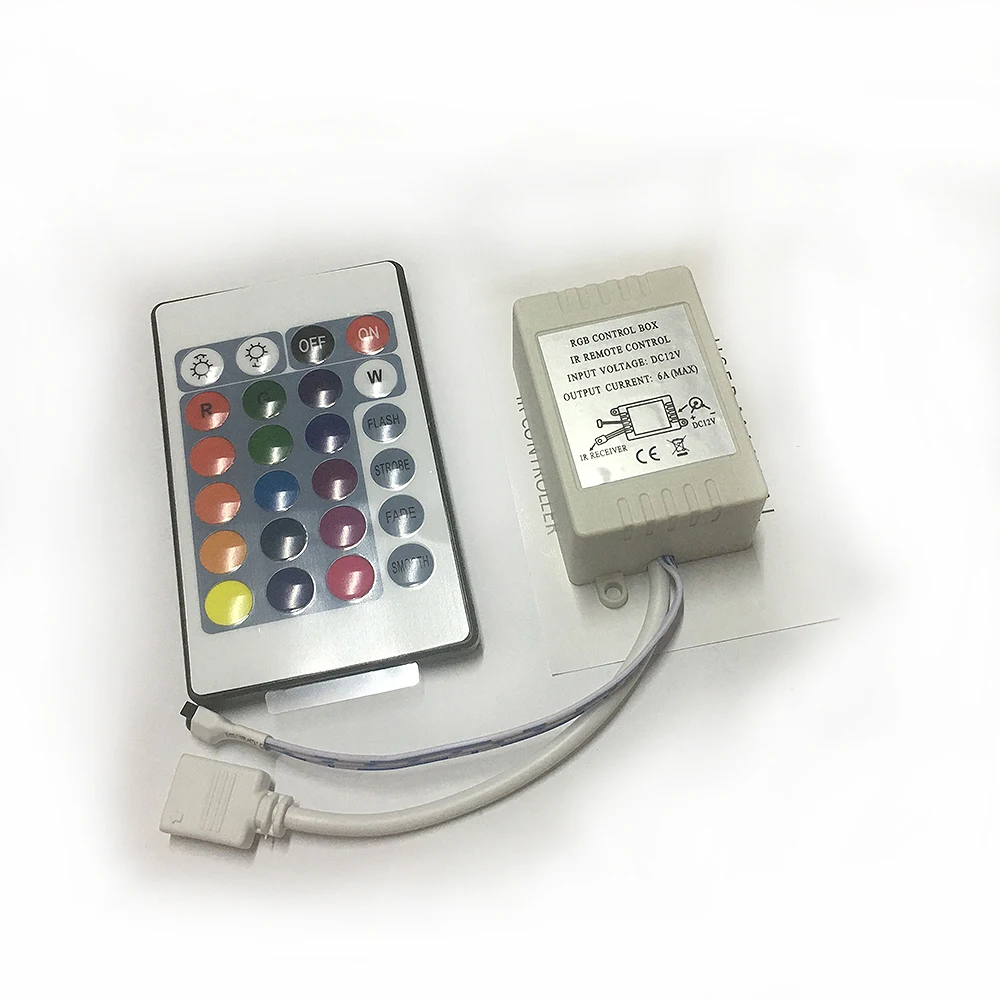 DC12V 24 Keys IR Remote RGB Controller for SMD3528/5050/5730/5630/3014 RGB LED Strip lights Mini Controller
DC12V 24 Keys IR Remote RGB Controller for SMD3528/5050/5730/5630/3014 RGB LED Strip lights Mini Controller