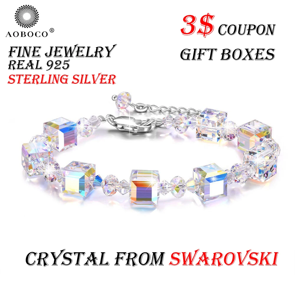 AOBOCO браслет украшенный кристаллом от Swarovski серебряный с подвеской S925 ювелирные