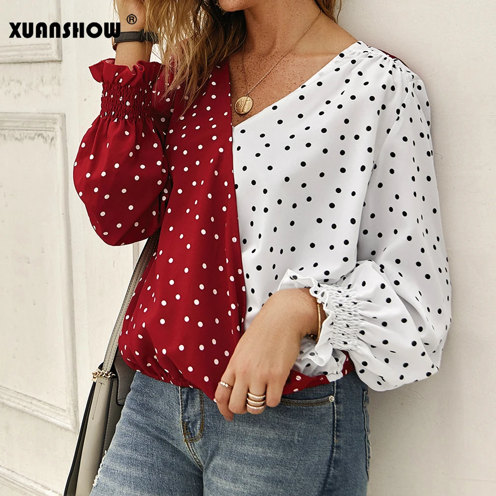 XUANSHOW 2019 Autumn New Arrival Sexy V Neck Wave Point Women's Blouse Patchwork Long Sleeve Female Shirts Office Blusa Feminina
XUANSHOW 2019 Autumn New Arrival Sexy V Neck Wave Point Women's Blouse Patchwork Long Sleeve Female Shirts Office Blusa Feminina