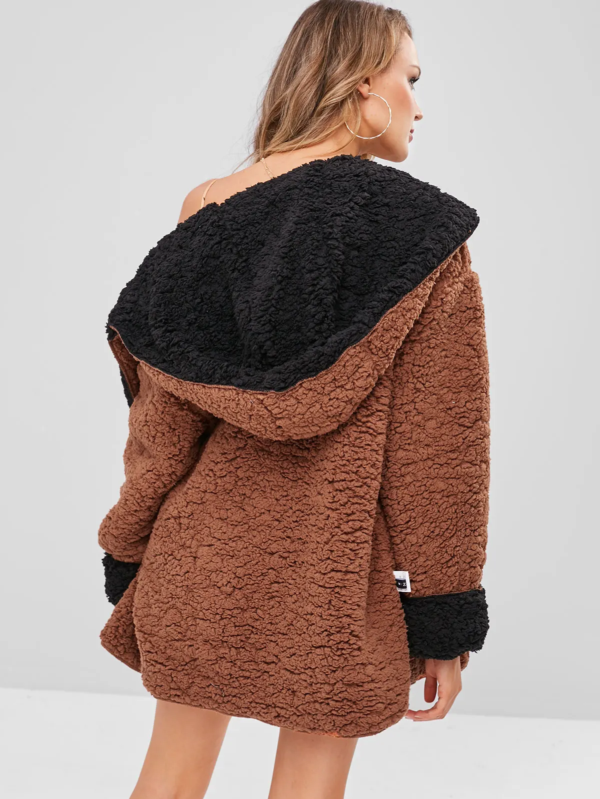 zaful hooded lamb wool coat