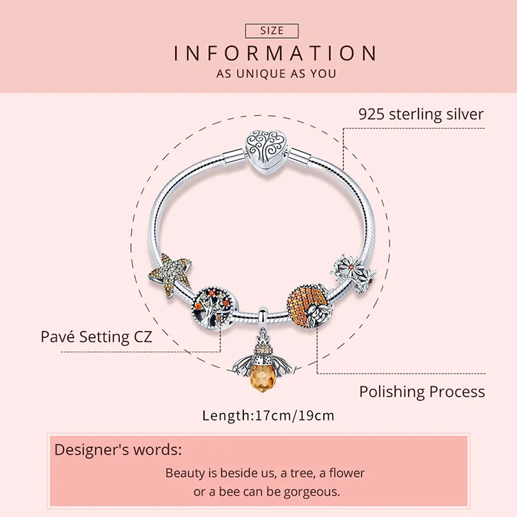 Silver Bee & Daisy Yellow Style Charm Bracelet For Women Silver Bee & Daisy Yellow Style Charm Bracelet For Women