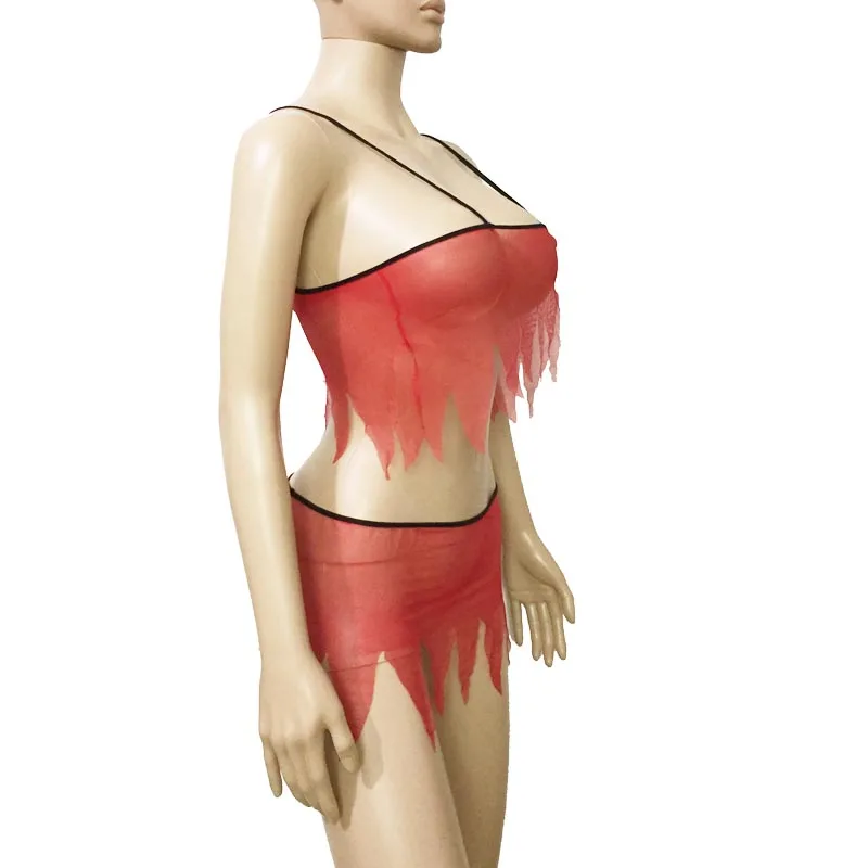 Sexy Sheer Red Mesh Blaze Flame Trim Crop Bra Top Mini Skirt and Thong Fantasy Bikini Underwear Babydoll Lingerie Set
Sexy Sheer Red Mesh Blaze Flame Trim Crop Bra Top Mini Skirt and Thong Fantasy Bikini Underwear Babydoll Lingerie Set