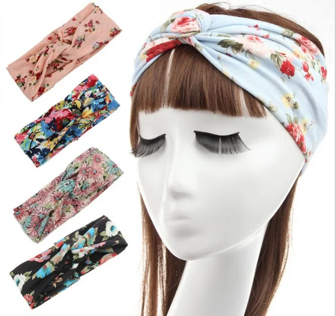 

New fabric floral colorful cute bunny ear bow twist turban headwrap headband