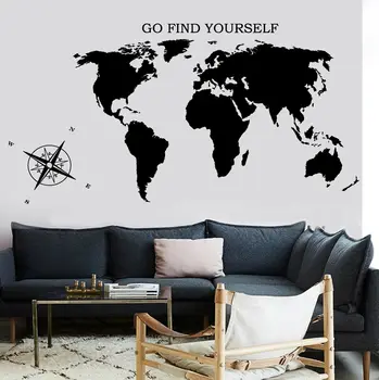 

Wall Sticker Living Room Map of The World Atlas Compass Go Find Yourself Vinyl Wart Wall Decal LX301