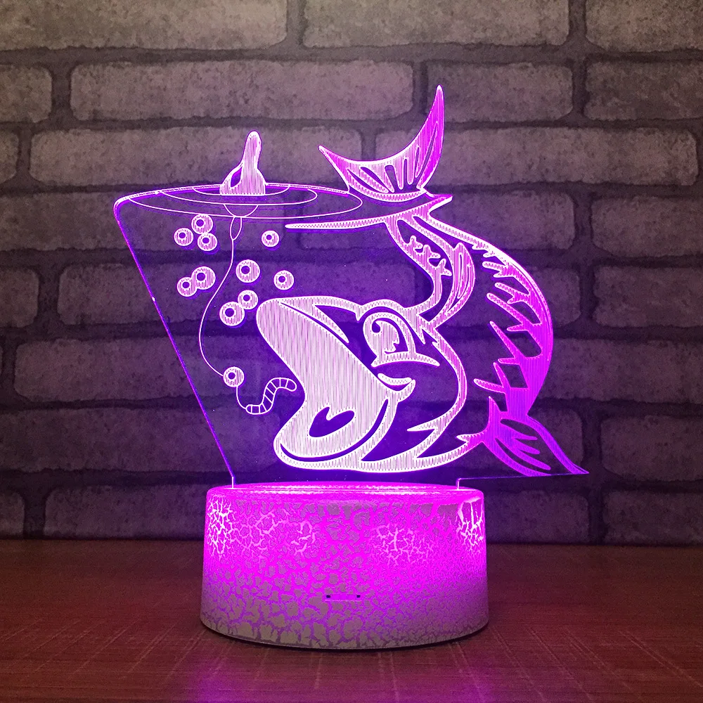 3D мультяшный светодиодный RGB ночник для рыбалки 7 цветов Настольный светильник