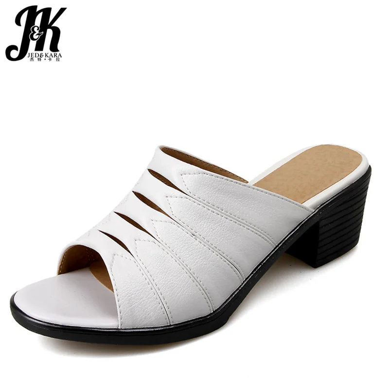 Фото JK Pleated Slippers Women Peep Toe Footwear Pu High Heels Shoes Slides Female Casual Mules Platform Woman Summer 2019 New | Обувь